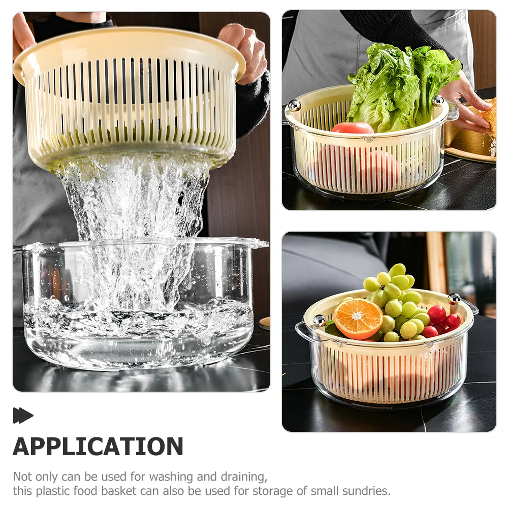

Plastic Food Baskets Fruit Washing Bowl Vegetable Drainer Sturdy Kitchen Storage Manual Operation Dustproof Lid