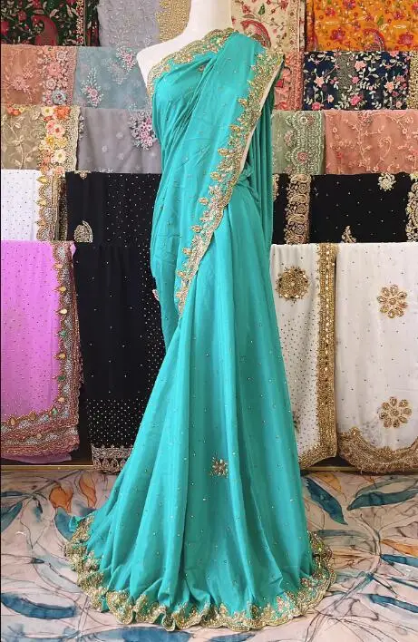 

Traditional Indian Saree Women Summer Dress Sari Nepal Pakistan 5 Meter Embroidered Sequins Stage