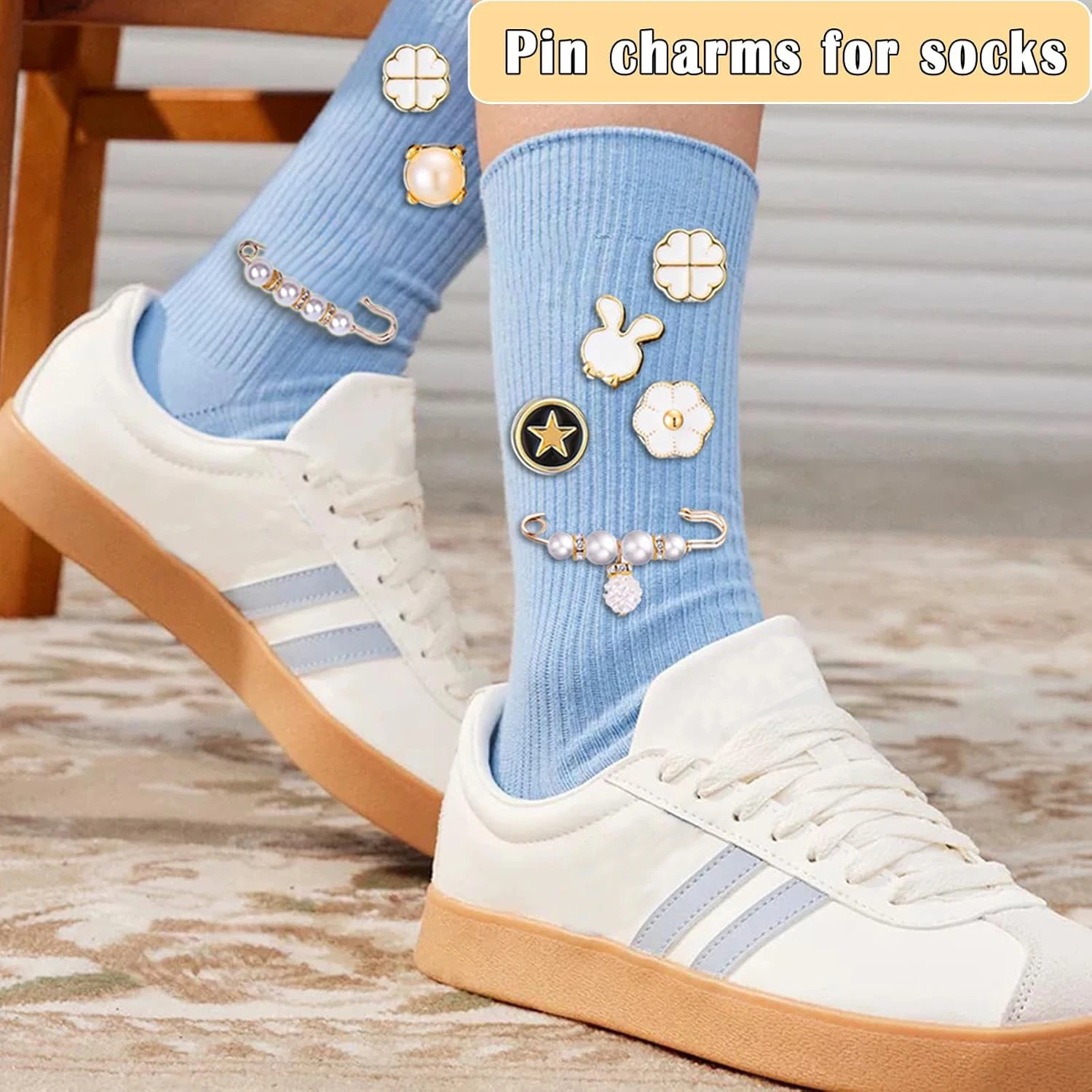 42-teiliges Schuh-Charm-Set für Turnschuhe, Junk-Socken-Charms-Set, Perlen-Strass-Socken-Charm mit Sicherheitsnadeln, DIY-Zubehör zum Dekorieren – Detail 9