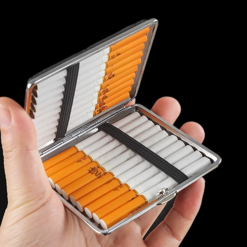 New PU Leather Cigarette Box for 20Pcs Coarse Cigarette Creative Metal Cigarette Box Anti Pressure Cigarette Holder