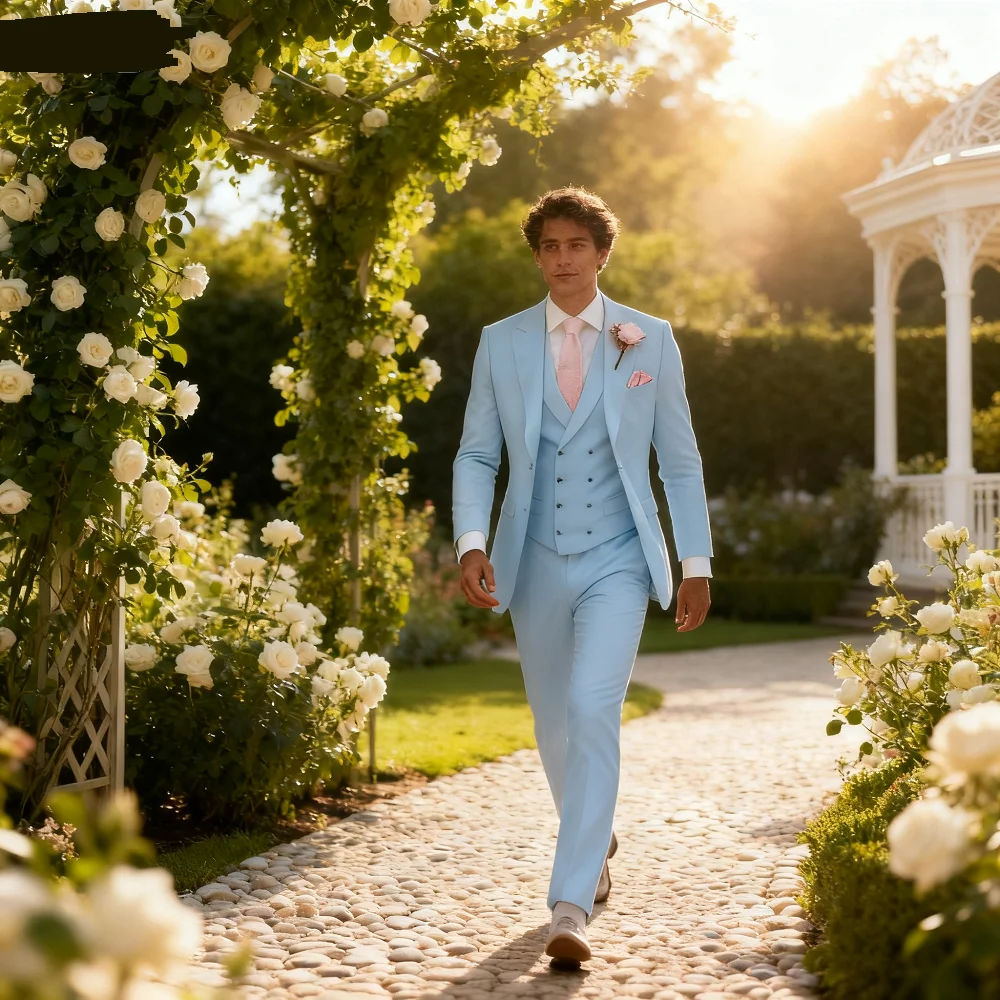 

Men's Wedding Terno Slim Fit 3-Piece Smoking Solid Casual Blazer with Double-Breasted Vest And Pants - Formal Men's Suit