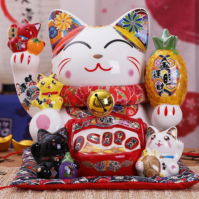 

9 Inch Ceramic Maneki Neko Money Box Lucky Fortune Cat Figurine Coin Bank Home Decoration Kitten Ornament Business Gift