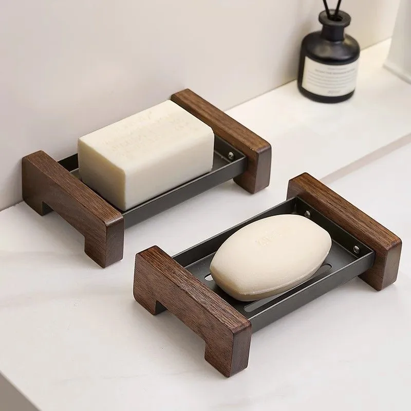 Walnut Soap Storage Holder Solid Wood Soap Box Bathroom Wooden Handmade Soap Rack Draining Soap Box Soap Storage Dish Tray ZG802