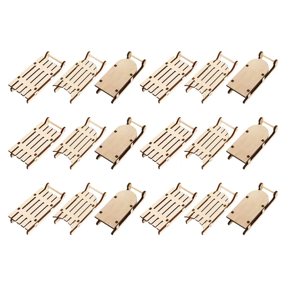 

18Pcs Micro Wooden Sleigh Ornament for Christmas Tree Decoration Unpainted Mini Sled Craft Supplies Festive Home Display