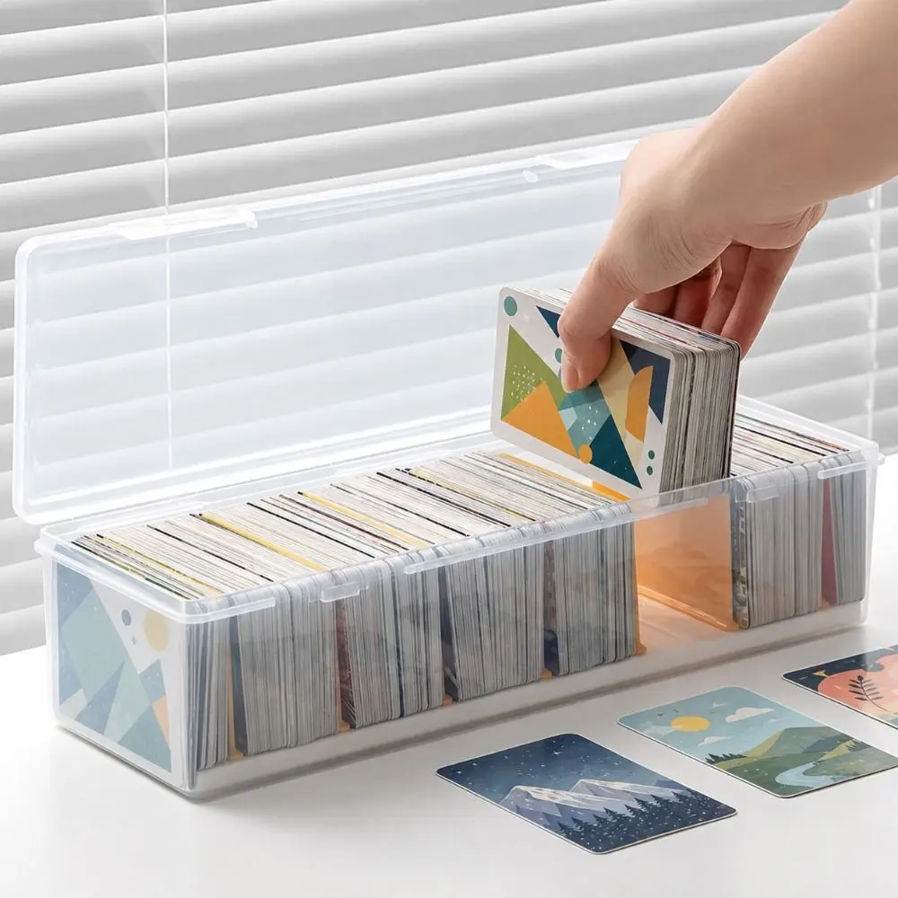 Transparente Karten-Aufbewahrungsbox aus Kunststoff mit Verstellbaren Trennwänden, Sammelkarten-Etui mit Herausnehmbaren Trennwänden und Staubdichtem Deckel, Kartenhalter-Box