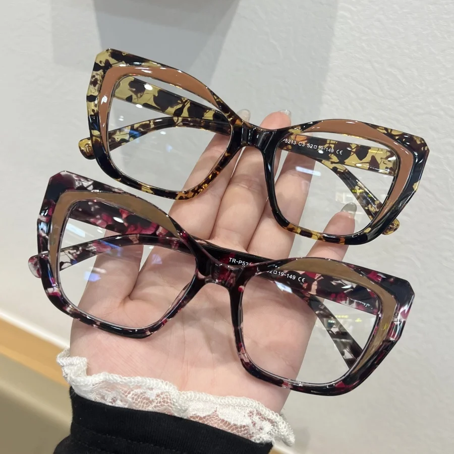 مجموعة مكونة من قطعتين للسيدات بتصميم زهرة مضمونة، مطابقة الألوان، طراز جديد، نظارات متباينة مع تأثير عين القطة
