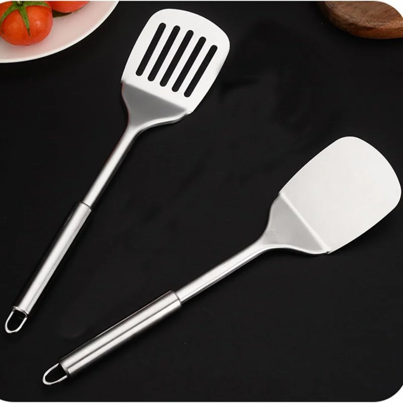 【2-عد من حلقات الفولاذ المقاوم للصدأ】تصميم سميك للغاية بمقبض مجوف، ملعقة من درجة المطاعم للمقالي غير اللاصقة