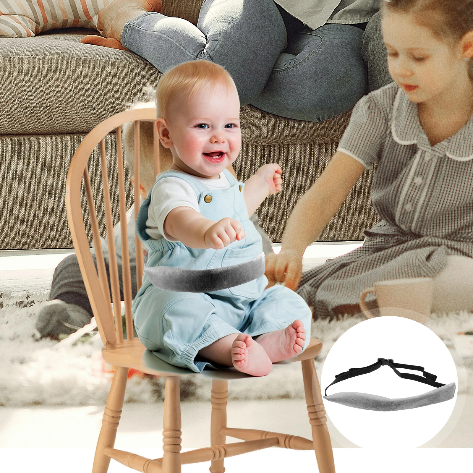 

Portable Baby Dining Chair with Protective Dual-purpose Belt Seat (grey) High Strap for Safety Highchairs Cloth Toddler