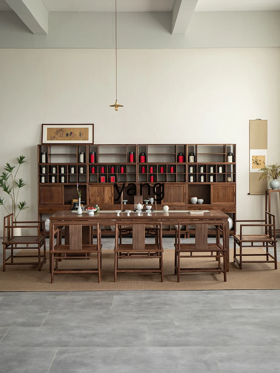 HRC solid wood Bogu rack, black walnut tea cabinet, shelf, Duobao Pavilion combination bookcase, tea set display rack