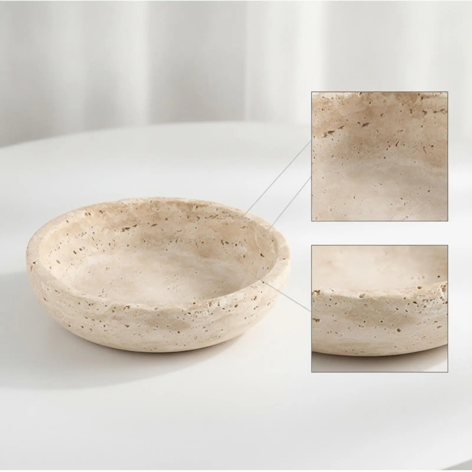 Decorative Bowl Travertine-Look Organizer Tray Tray Shallow for Coffee Table