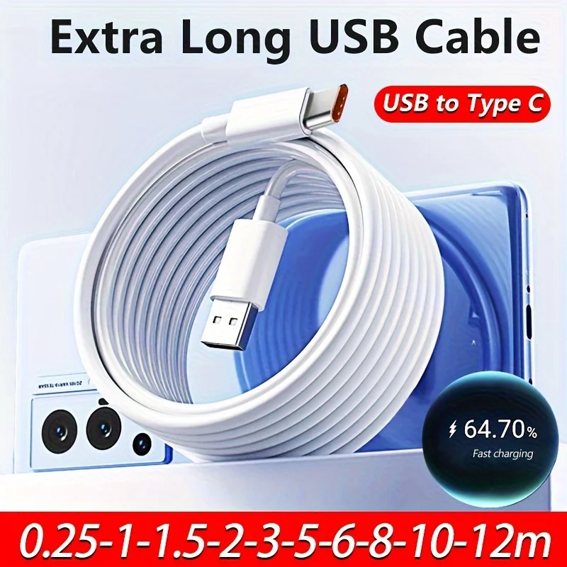 Cable de carga rápida USB-C Extra largo para Galaxy S24 S23 S22 13 Redmi Honor OPPO VIVO Oneplus cargador de teléfonos Android USB a Ty