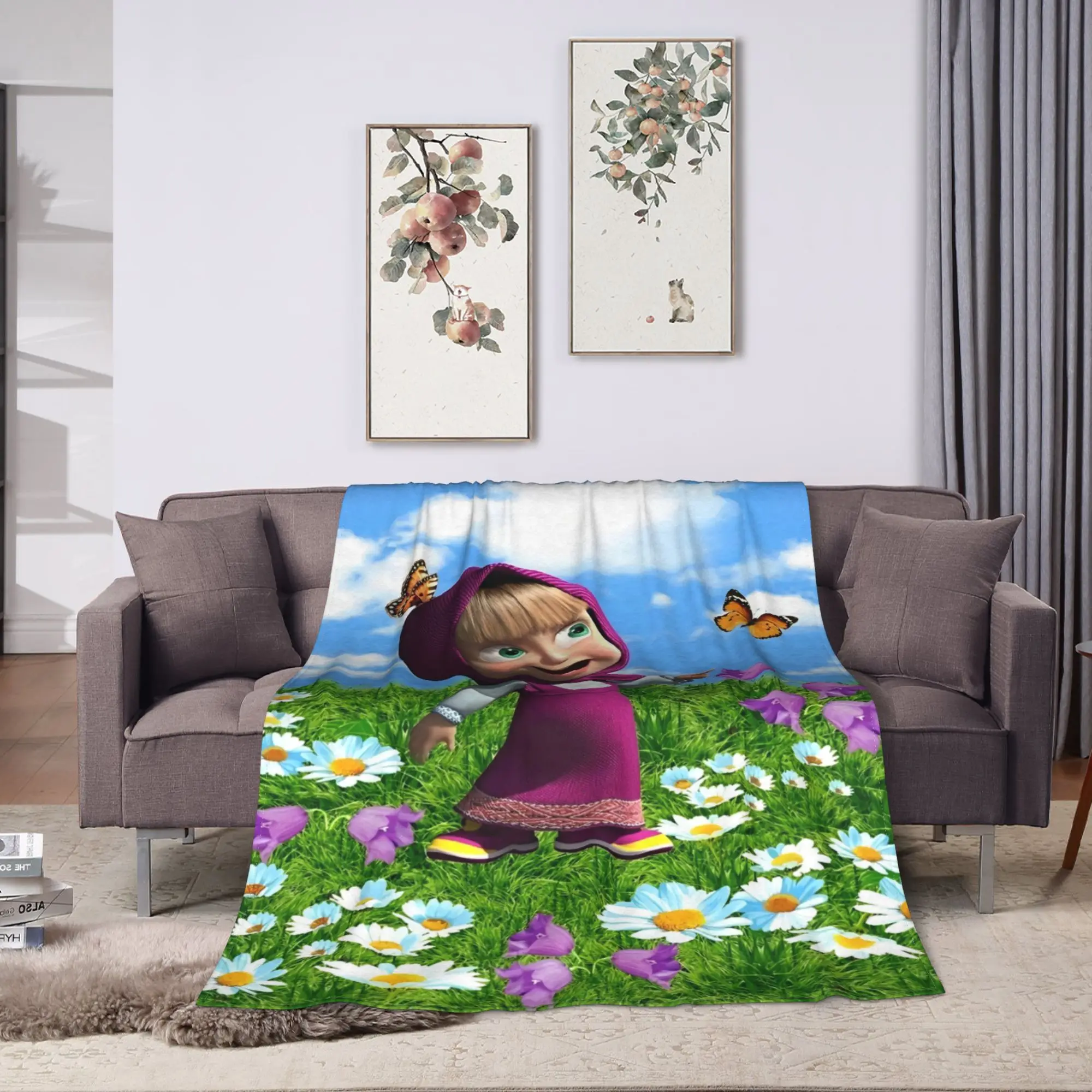 M-Mashas and B-Bears Butterfly Field Blanket  Super Warm Plush Bedding Throws For Boy Girl Couch Bed Flannel Bedspread Bed Cover