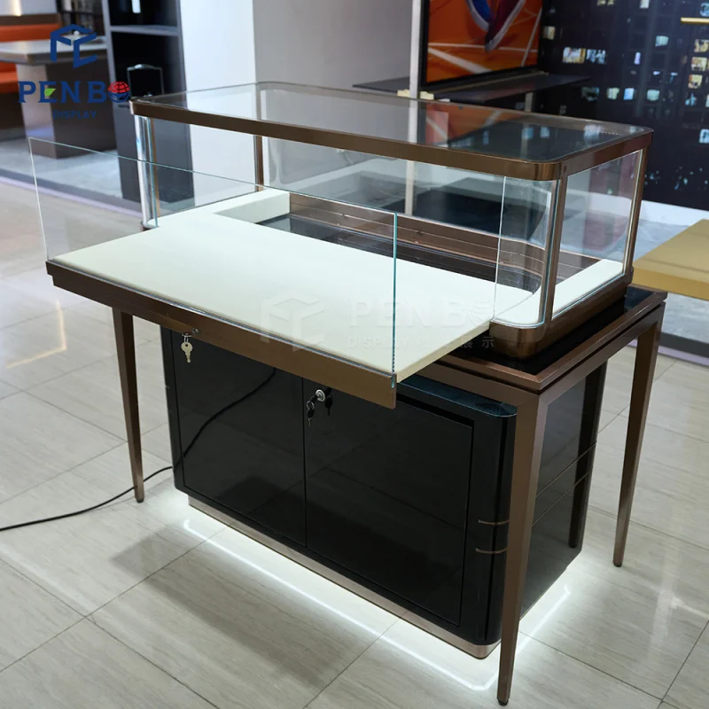 custom.Luxury Jewelry Showcase Display High Transparency Glass Tower Showcase Rotating Jewelry Showcase Showroom and Sh