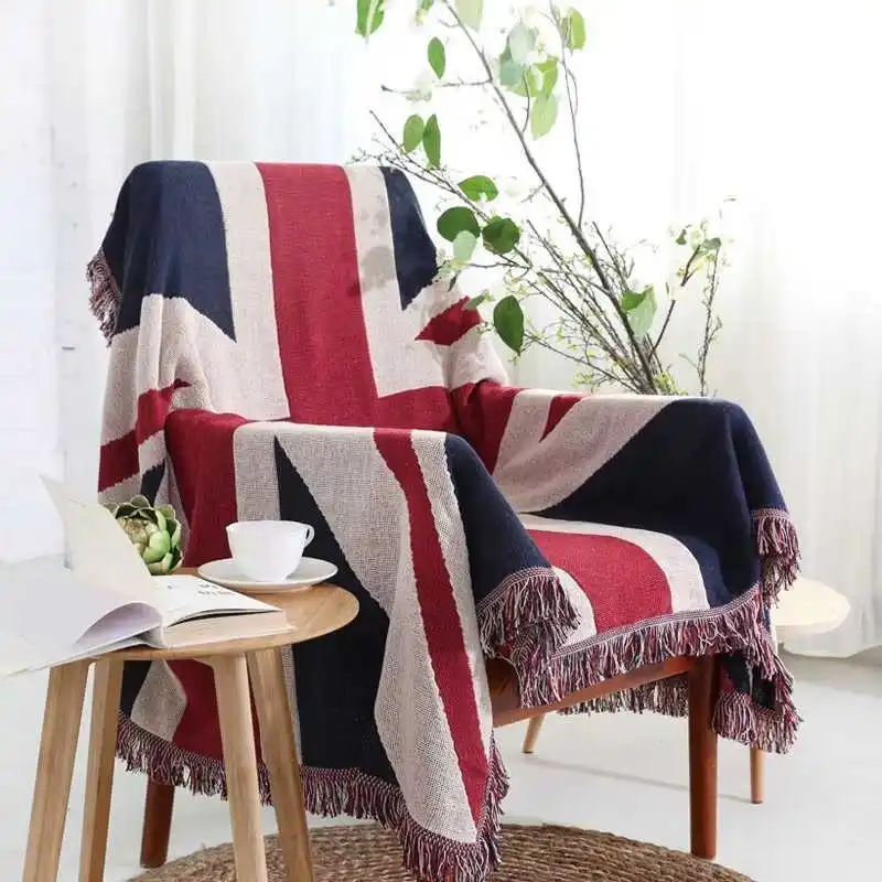 

British Sofa Blanket Knitted Cotton Throws Bed Couch Chair 130x180cm USA UK Flag Designs Warm Quilt For Home Office Travel Car