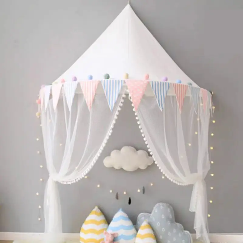 Children Play House Castle Kid Teepee Tents Cotton Foldable Tent Canopy Bed Curtain Baby Crib Netting Girls Boy Room Decoration