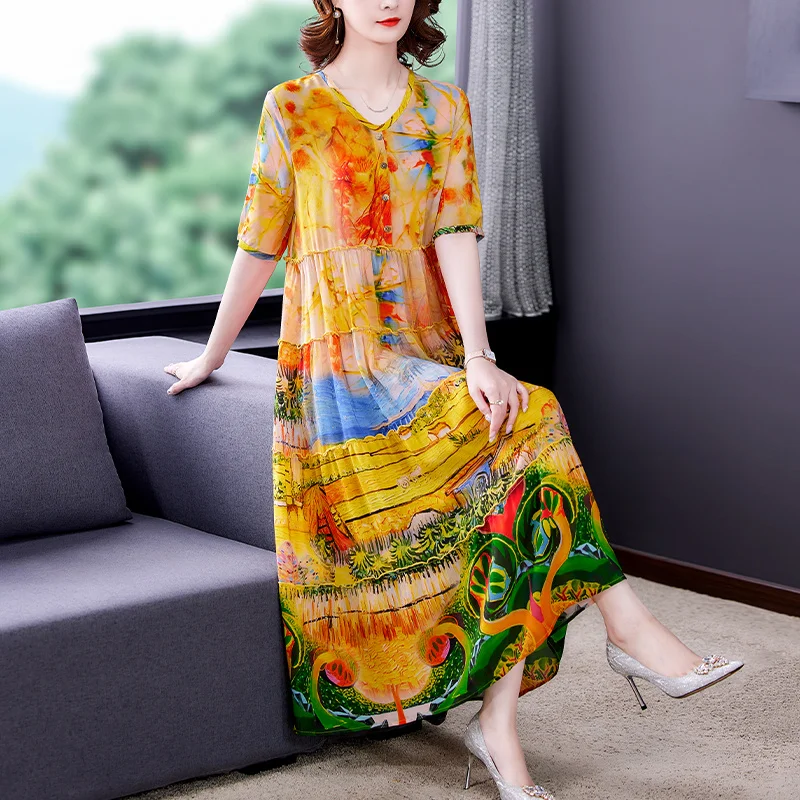 

Floral Summer Silk Short Sleeve V-Neck Sexy Midi 2023 Korean Elegant Luxury Chic Dress Women Bodycon Casual Party Vestidos