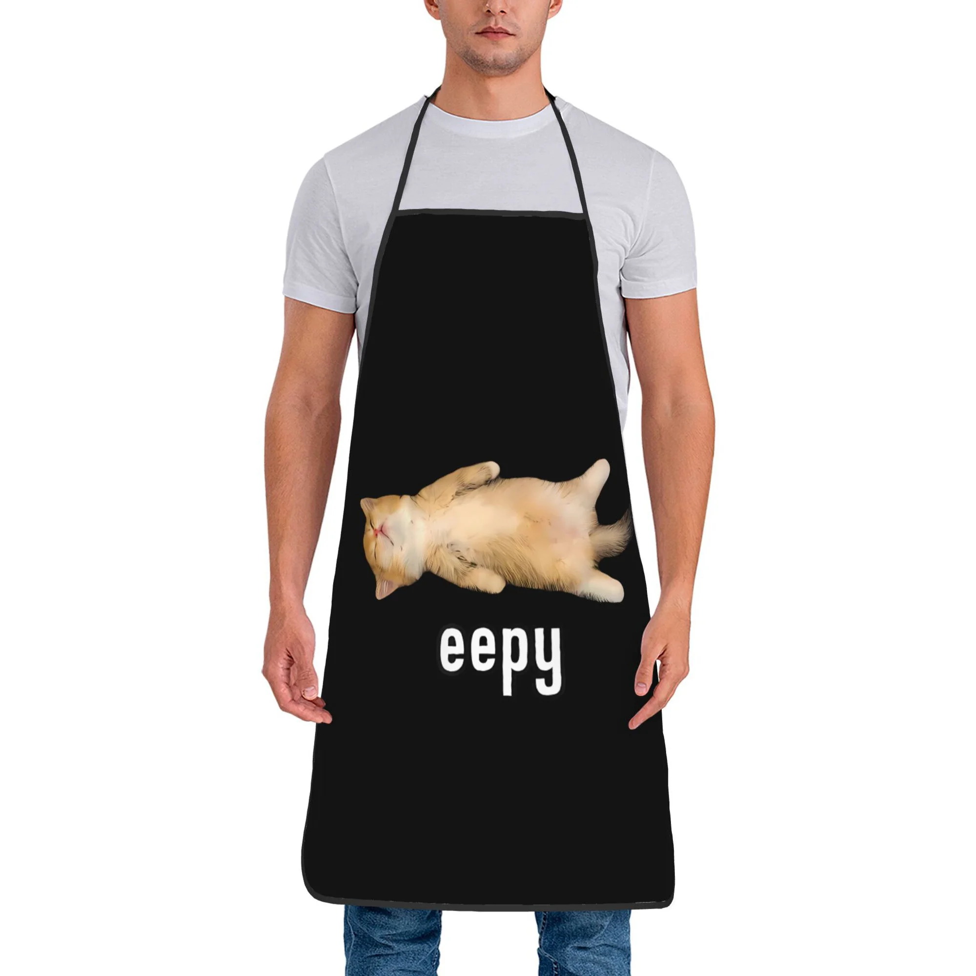 Tired Fluffy Orange Kitty Eepy Word Print Apron Waterproof Oilproof Kitchen Apron Lovely Humorous Present For Chef Grill Family