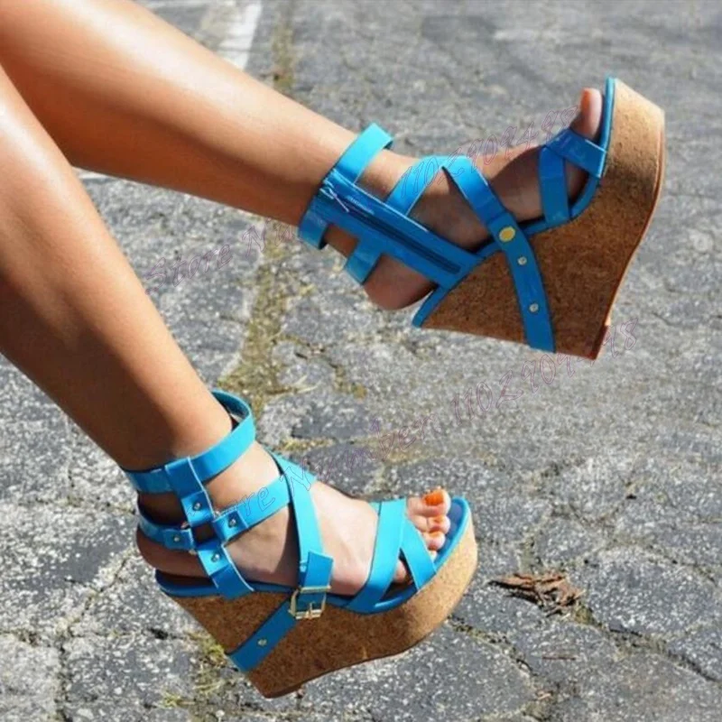 

Yellow Wood Wedges Heels Sandals Patent Leather Back Strap Shoes for Women Platform High Heels Shoes 2025 Zapatos Para Mujere