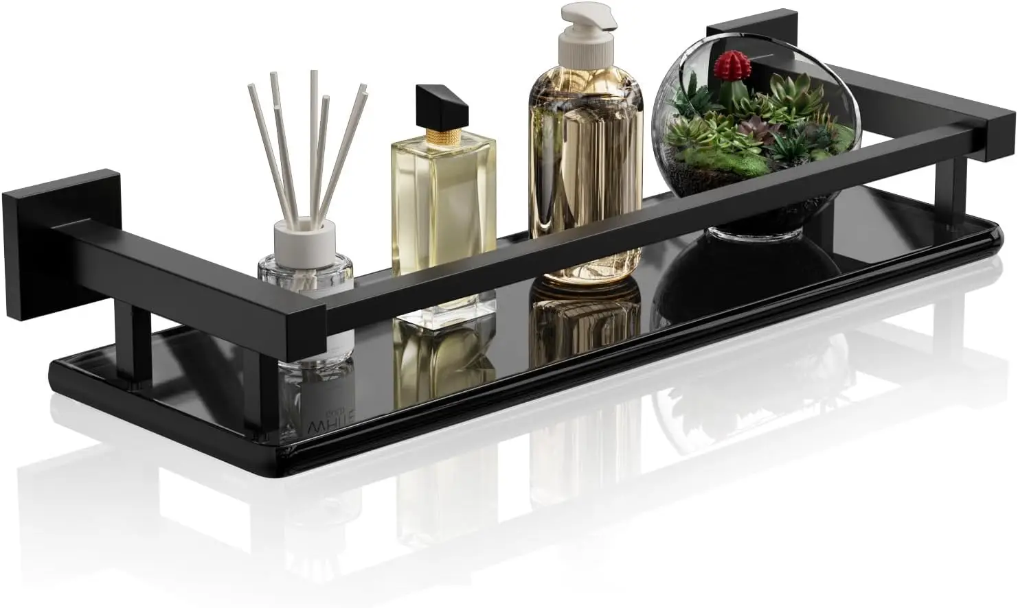 

Матовая черная стеклянная полка с перилами из нержавеющей стали, 16 дюймов, настенное крепление над унитазом для хранения в ванной комнате