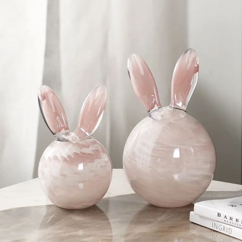 Pink Glazed Ceramic Rabbit Figurine Modern Cute Animal Statue for Living Room Bedroom Study Desk Home Decor Gift