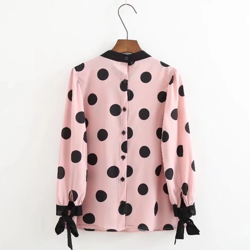 2021 Women Vintage O Neck Big Polka Dot Back Button Elegant Blouses Shirts Office Lady Wear Blusas Casual Slim Tops LS1849