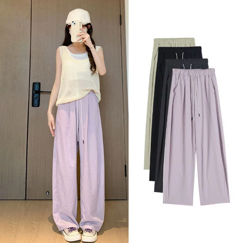 

Fashion Japanese Loose High Waist Casual Solid Color Wide Leg Pants For Women