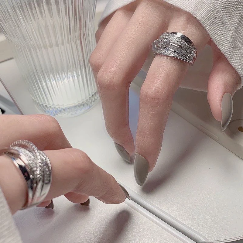 Exquisite Zircon Multi Layer Winding Rings for Women New Fashion Sparkling Opening Finger Ring Girls Party Daily Jewelry Gift