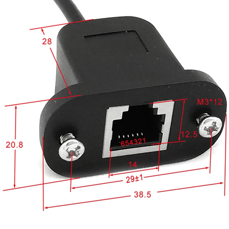 Cabo do telefone com parafusos M3, montagem do painel, RJ12, 6P6C, 25cm