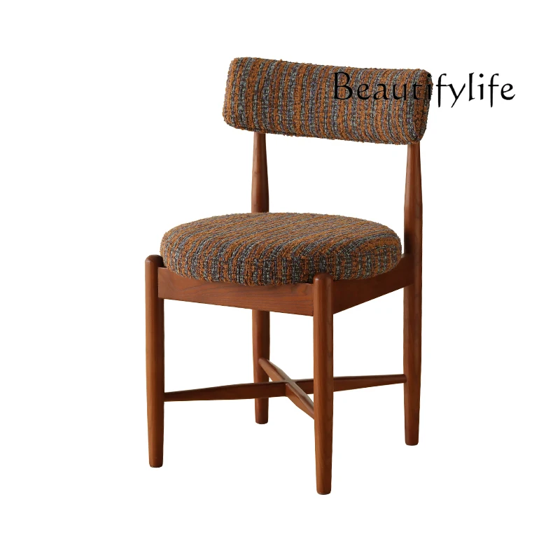 Medieval design solid wood dining chair home living room retro backrest dressing chair