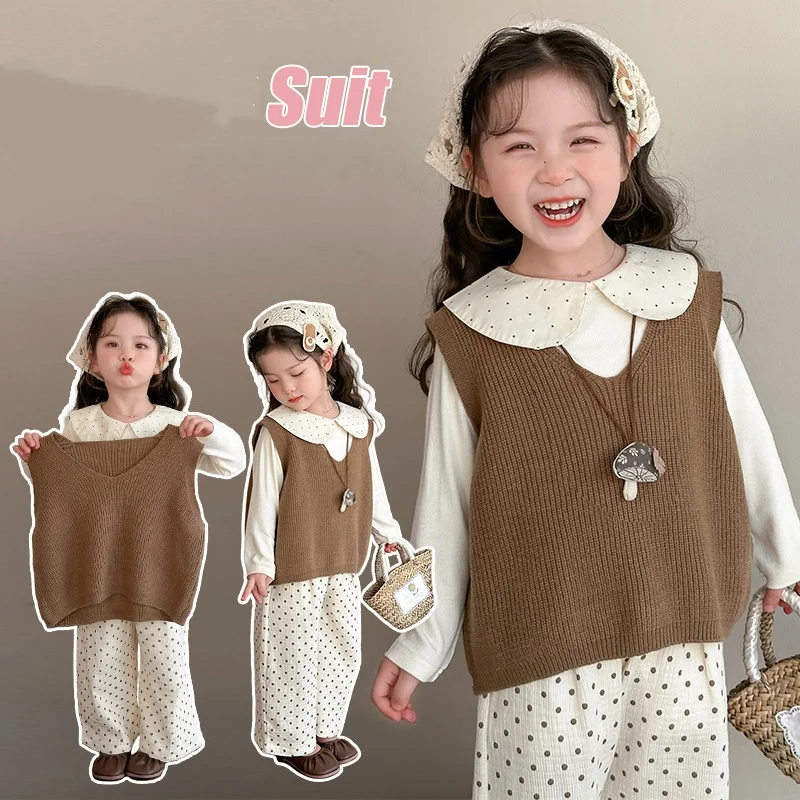 

Girls Clothes Set Size 2-9Y Kids Vest Top+Tee+Pants Bottom Suit Child 3Piece Of Clothing Sets Toddle Girl Casual Fashion Sets