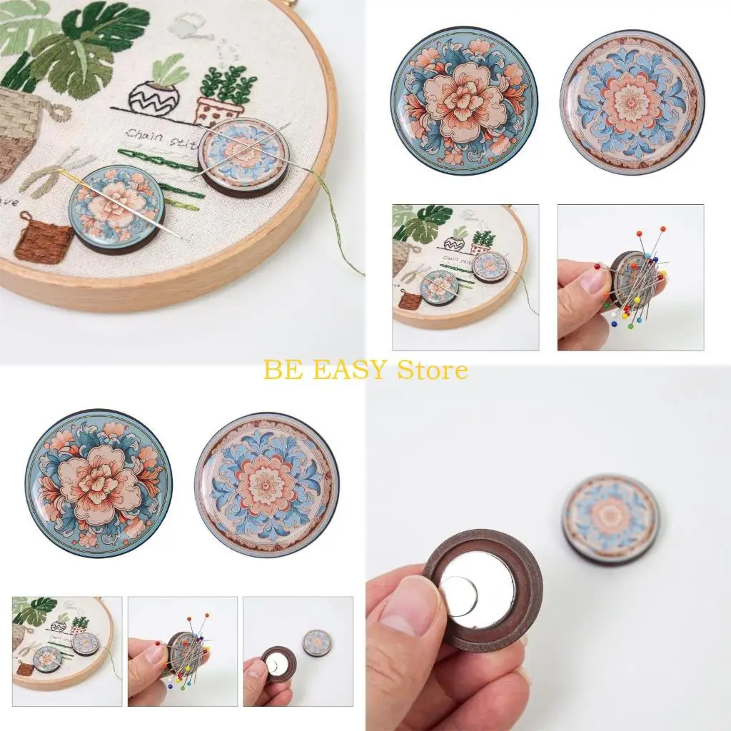 E28F Magnetic Needle Minders Wood Needle Minders Needle Nanny Sewing Needle Pin Holders for Stitching Embroidery Needlework