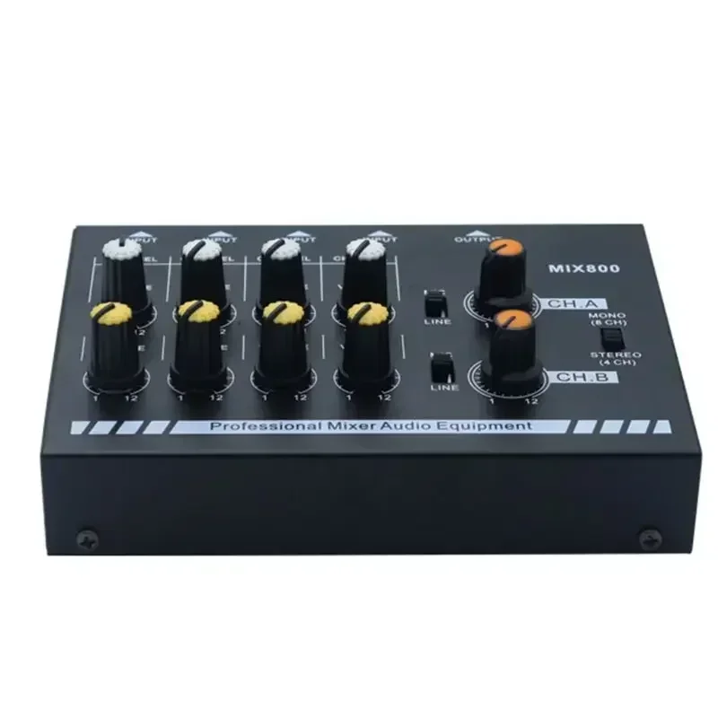 EU/UK/US Plug MIX800 8-Channels Mini Sound Mixer with Power Adapter Mono/Stereo Mixer Low Noise Sound Amplifier