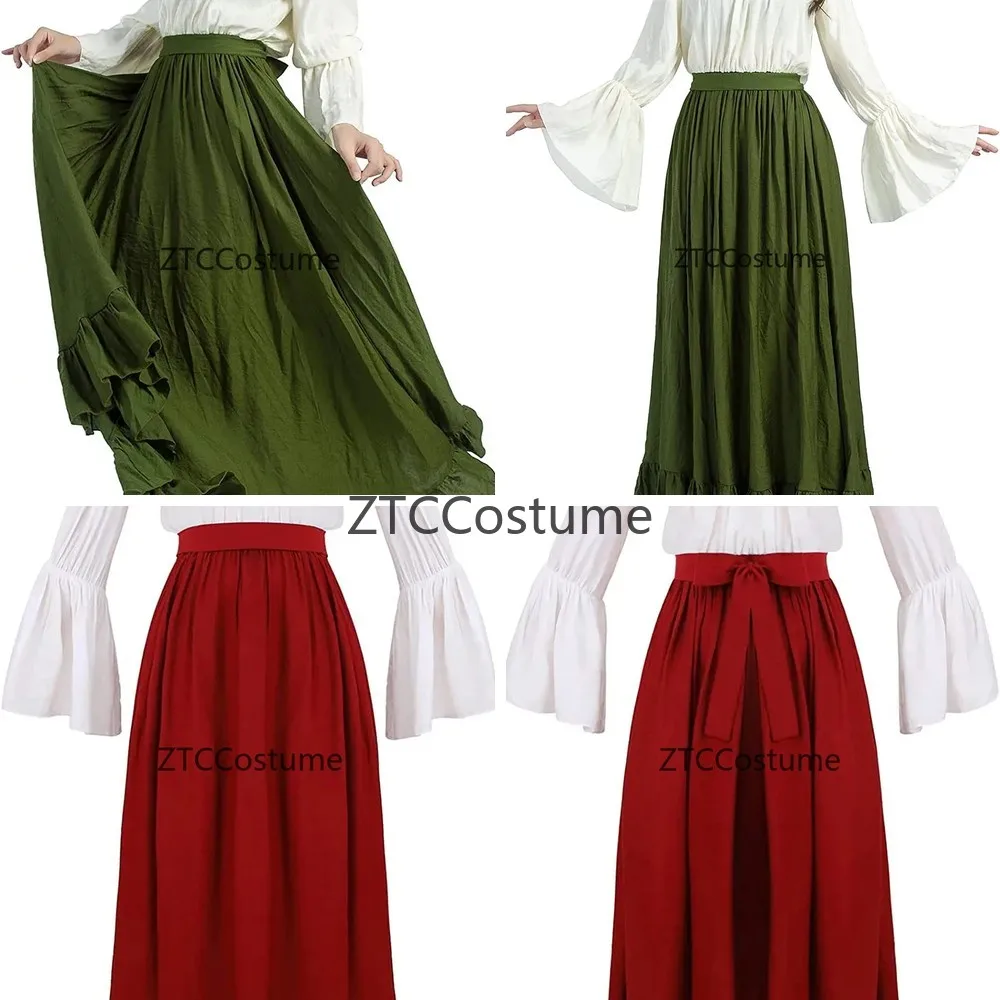

Vintage Medieval Dress Cosplay Costume for Women Renaissance Halloween Party Long Sleeve Top and Skirt 2Pcs Set