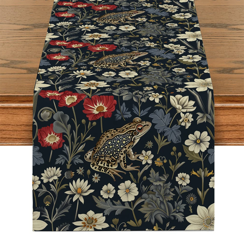 Frog Plant Flowers William Morris Table Runners Dresser Decor for Kitchen Holiday Party Table Runner Washable Dining Long Cloth