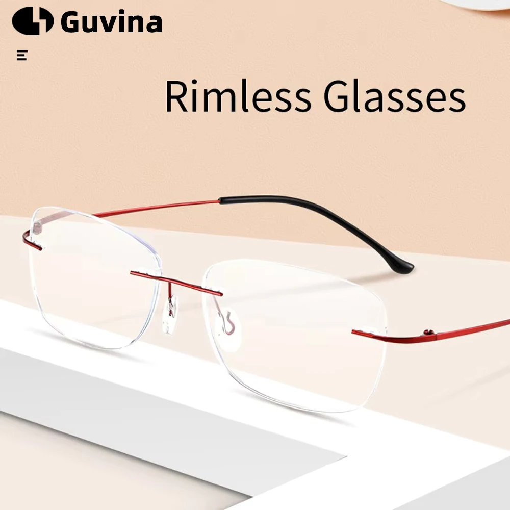 

Square Rimless Titanium Alloy Men's and Women's Glasses Retro Business Optical Prescription Eyeglasses With Diopter +100 To +400