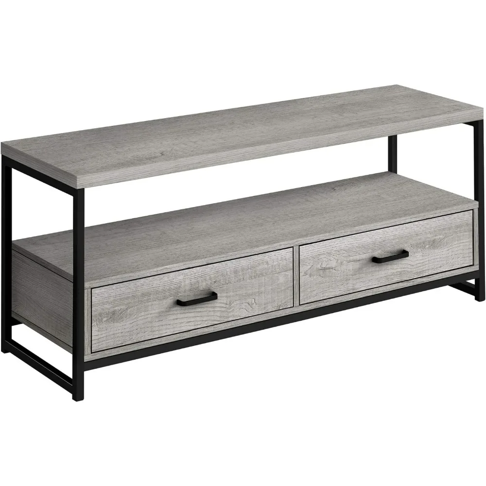 

2871 Tv Stand, 48 Inch, Console, Media Entertainment Center, Storage Drawers, Living Room, Bedroom, Laminate, Metal, Grey