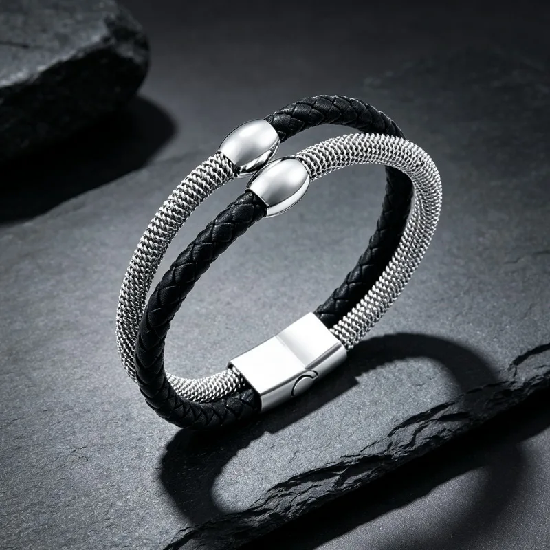 Men Bracelet Stainless Steel Magent Buckle Wrap Braclet Bangle Pulseria Hombre Beach Nautical Rope Braslet Gifts For Him