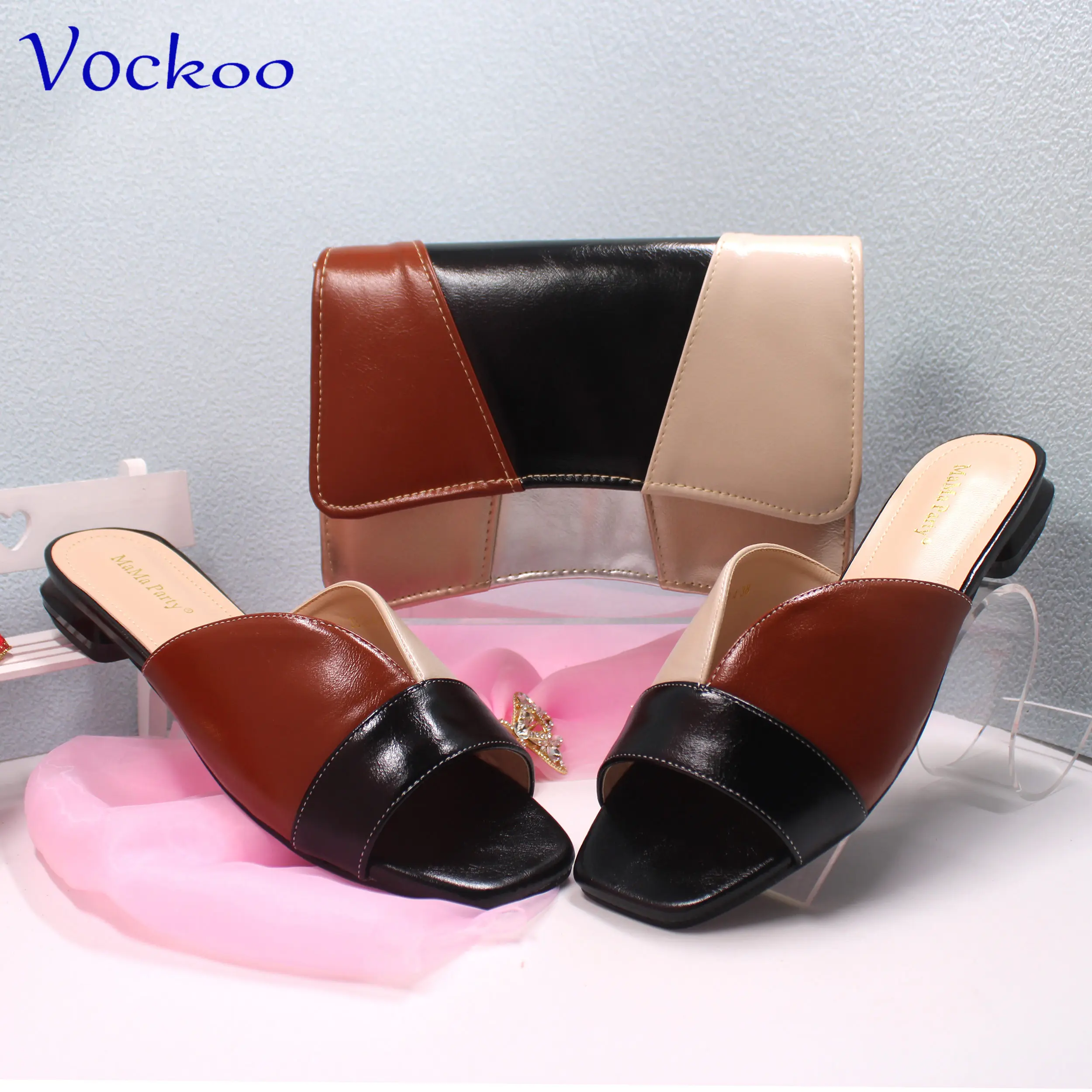 Mature Style New Arrivals Summer African Women Shoes and Bag to Match in Black  Color Comfortable Low Heels for Wedding Party