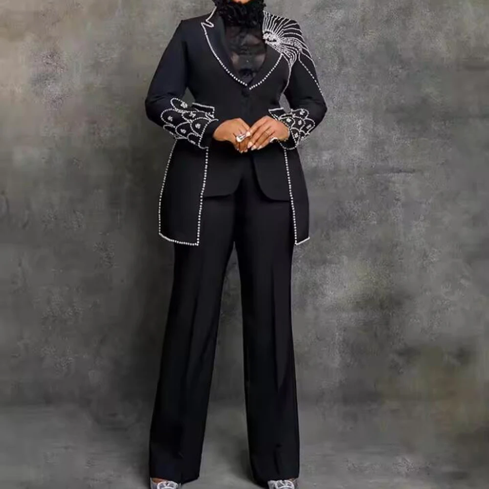 تخصيص كريستال اللؤلؤ أم العروس فساتين فاخرة مطرز سترة المرأة الأفريقية السراويل الدعاوى سليم صالح السترة 2 قطعة مجموعة