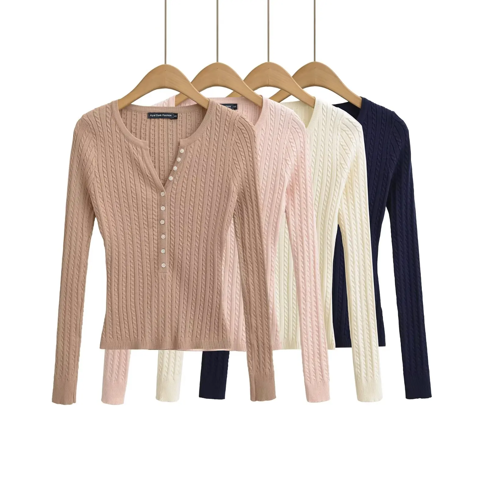 سترات نسائية محبوكة متقاطعة وأكمام طويلة ورقبة على شكل حرف V وبلوفرات نحيفة قابلة للتمدد