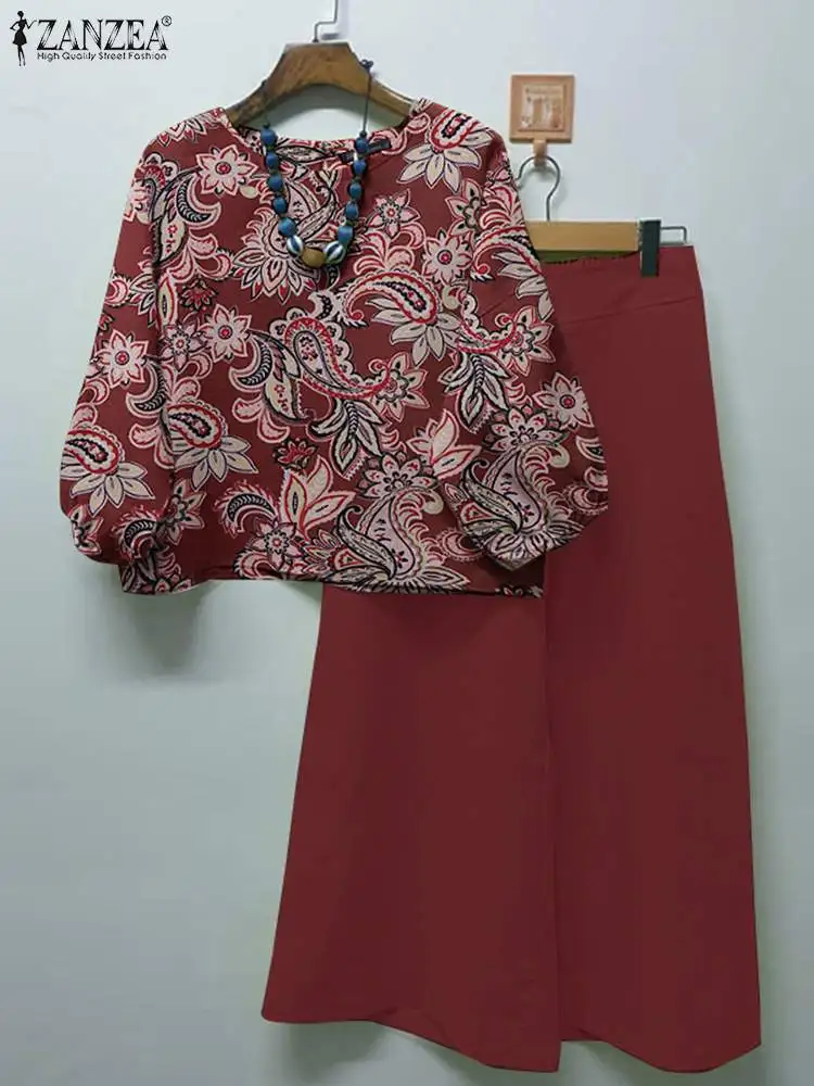 

Women Vintage Floral Printed Blouse Wide Leg Pants Sets ZANZEA 2PCS Summer Trousers Suits Casual Loose Holiday Tracksuit Outifit