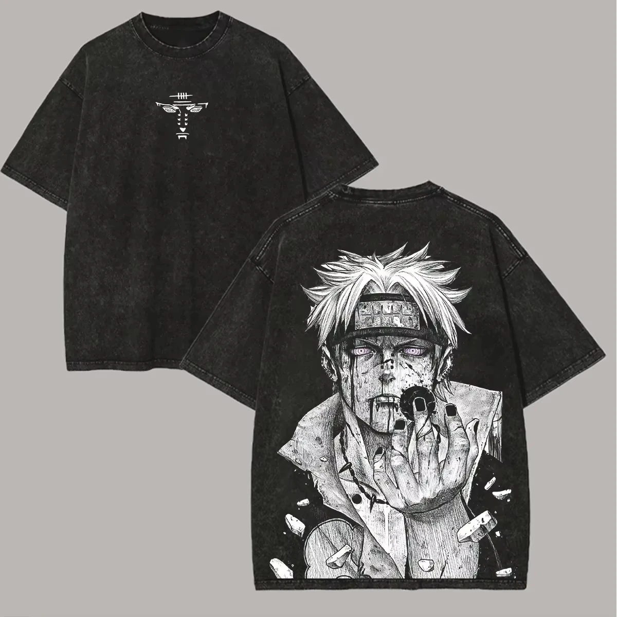 

Pain T Shirt Naruto Men Acid Wash Back Print Yahiko Anime Graphic Cotton Streetwear Rinnegan Vintage Bootleg Tee