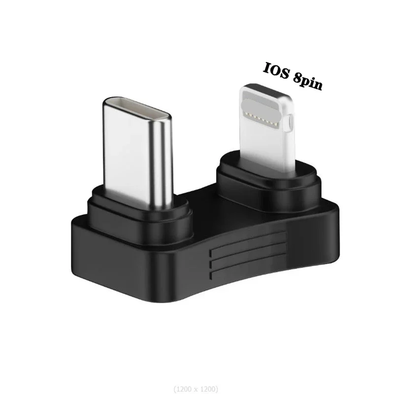 1 szt. Adapter kątowy Type-C 180 stopni w kształcie litery U, męski na 8-pinowy męski IOS, adapter do ładowania i zasilania, złącze do transferu danych 480 Mb/s — zdjęcie produktu 3