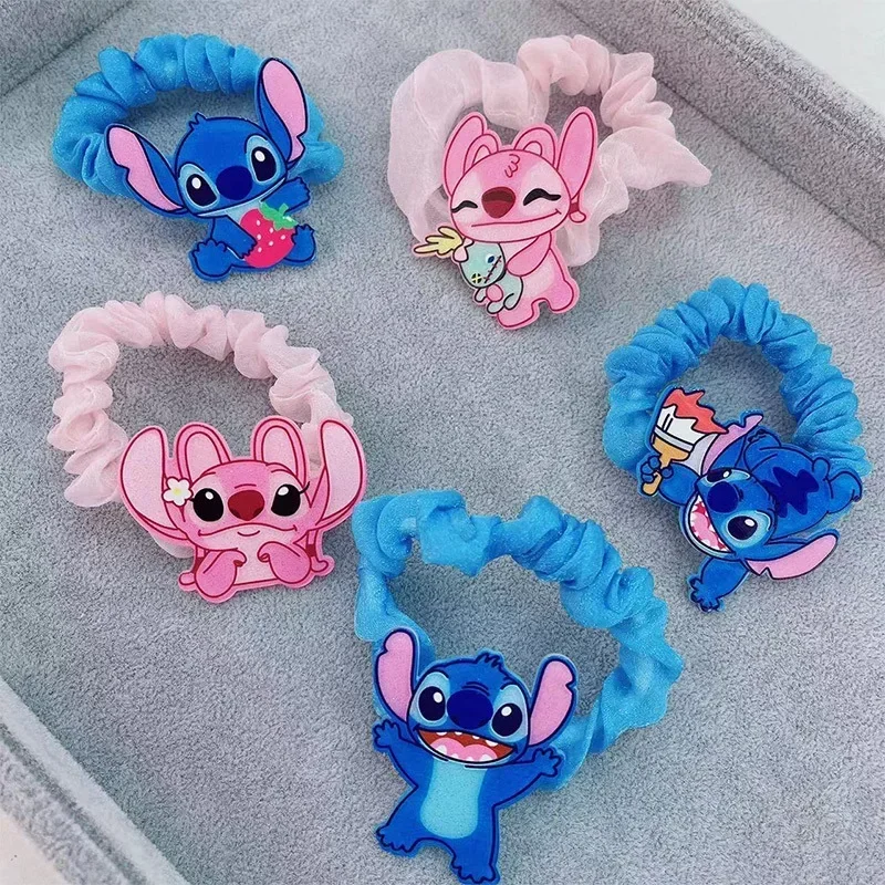 

1/5pcs Disney Cartoon Figures Stitch Hair Rope for Women Kawaii Stitch Acrylic Hairpin Rubber Band Hair Accessoires Girl Gifts