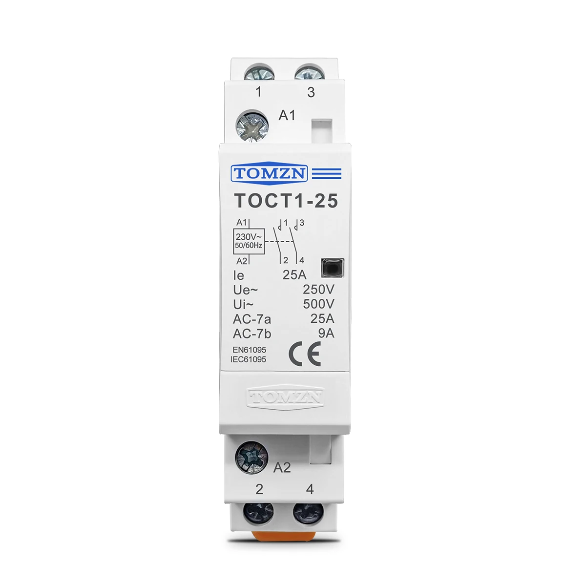 Din Rail موصل وحدات التيار المتردد المنزلية ، TOCT1 ، 2P ، 25A ، V ، V ، 50 هرتز ، 60 هرتز ، 2 هرتز ، 2NC أو 1NO ، 1NC
