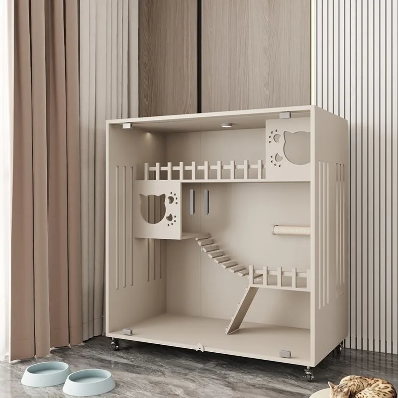 

Customizable Extra-Large Solid Pattern Wooden Cat Villa and Pet Cabinet with Button Closure Nest House for Cats