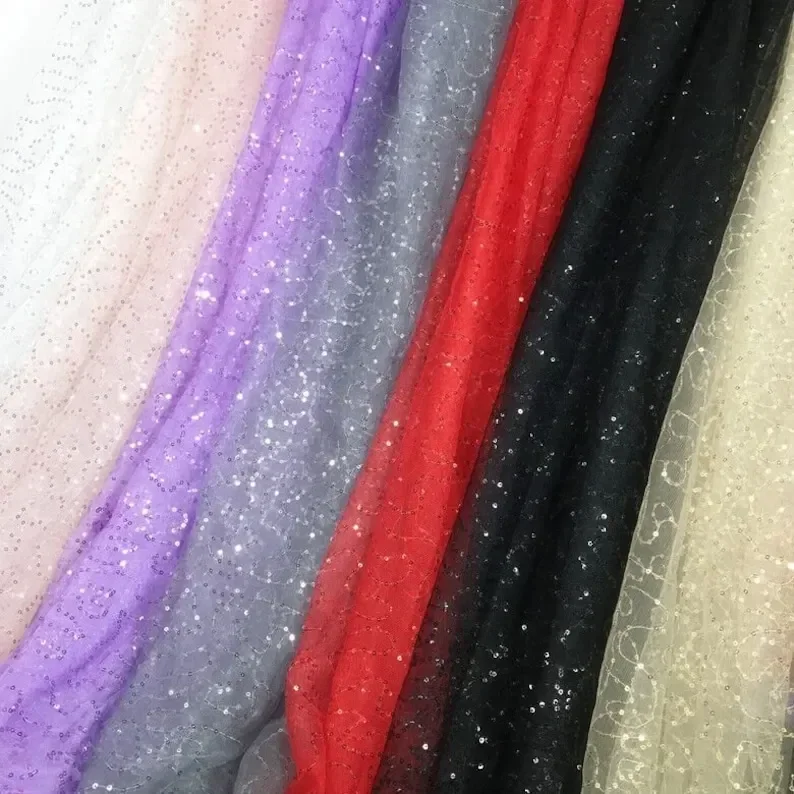 

7 Colors Gold sequin embroidery lace fabric Gypsophila sequin For Girl Dress Tutu Dress Wedding Dress Bridal Veil 1 Yard