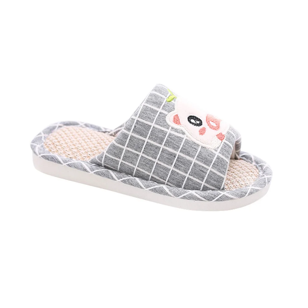 グレー漫画豚子供スリッパ通気性快適な滑り止めホームシューズソフト子供用サイズ 31-32 子供スリッパ