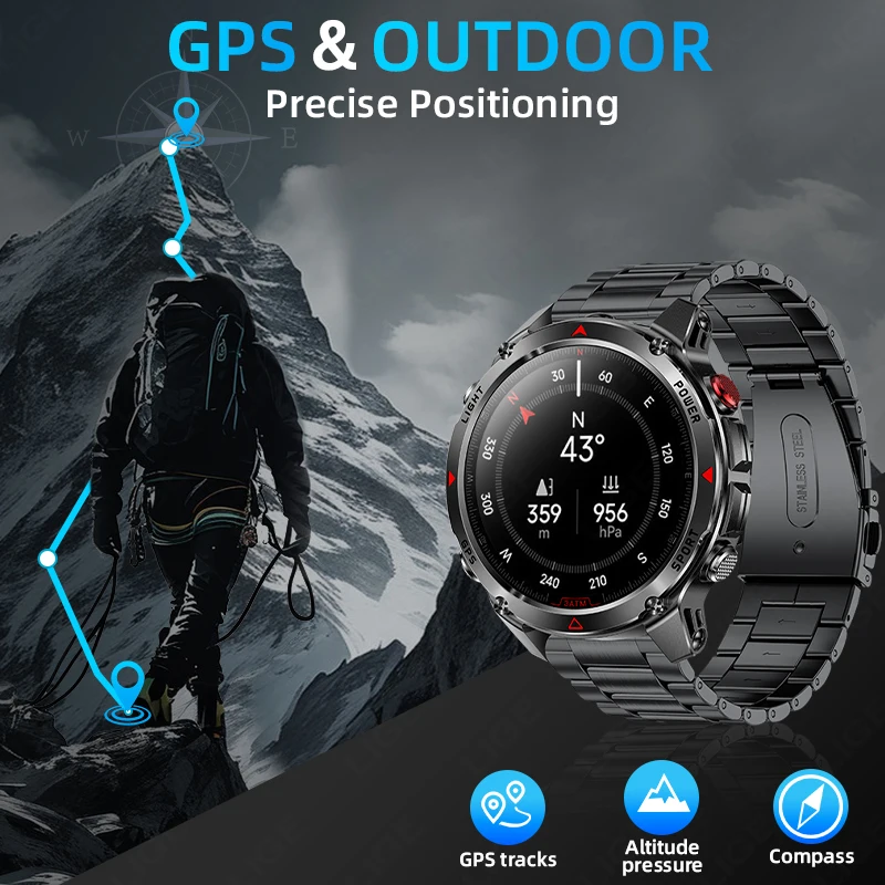 LIGE Nuovo Professionale GPS Sport Smart Watch Outdoor RIDE Run Orologi da uomo Bussola Altimetro 3ATM 540mAh Torcia a LED Bracciali