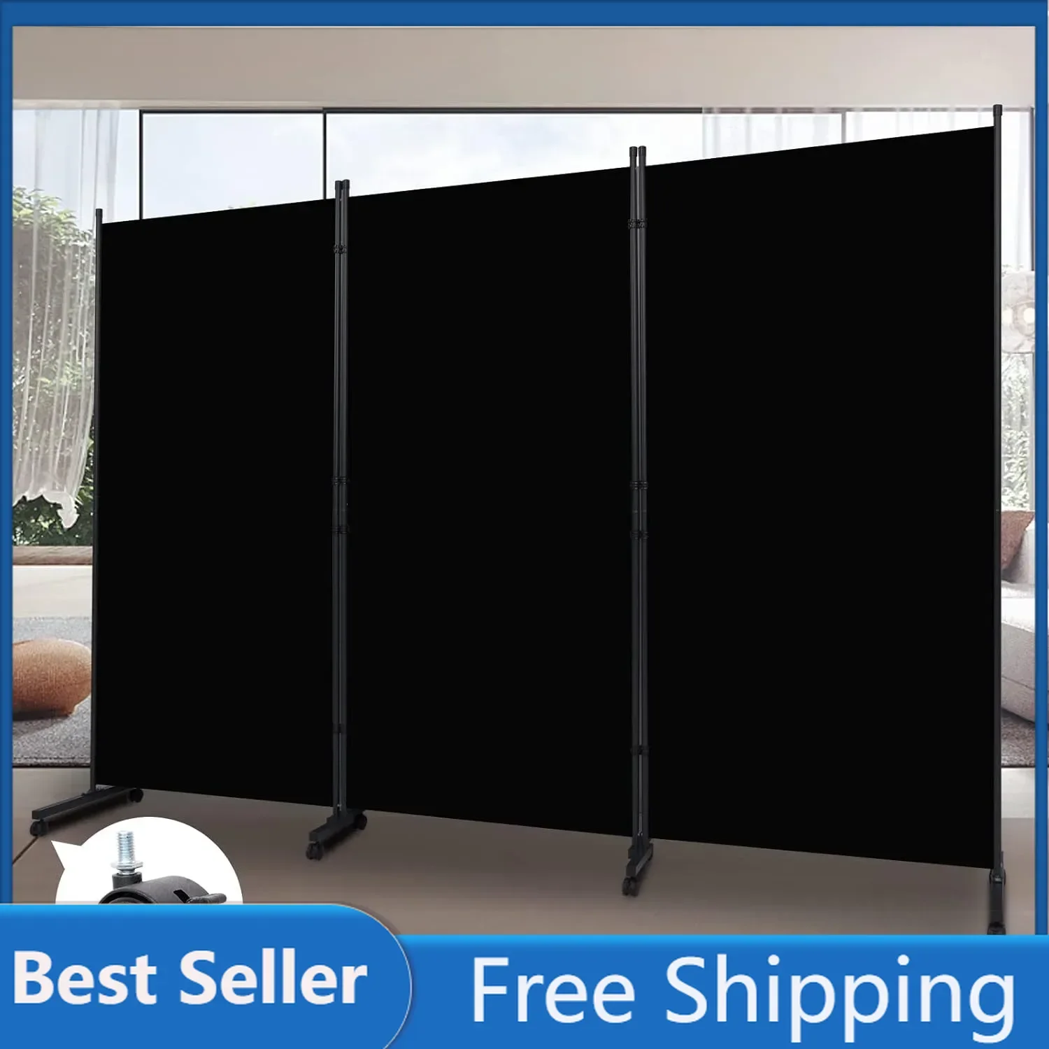 Room Divider Folding Privacy Screens with Wheels 6FT Tall Divider for Room Separation 3 Panel Movable Room Partitons & Dividers